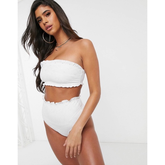 NWOT High Waisted Bandeau Frill Trim Bikini - Picture 1 of 10